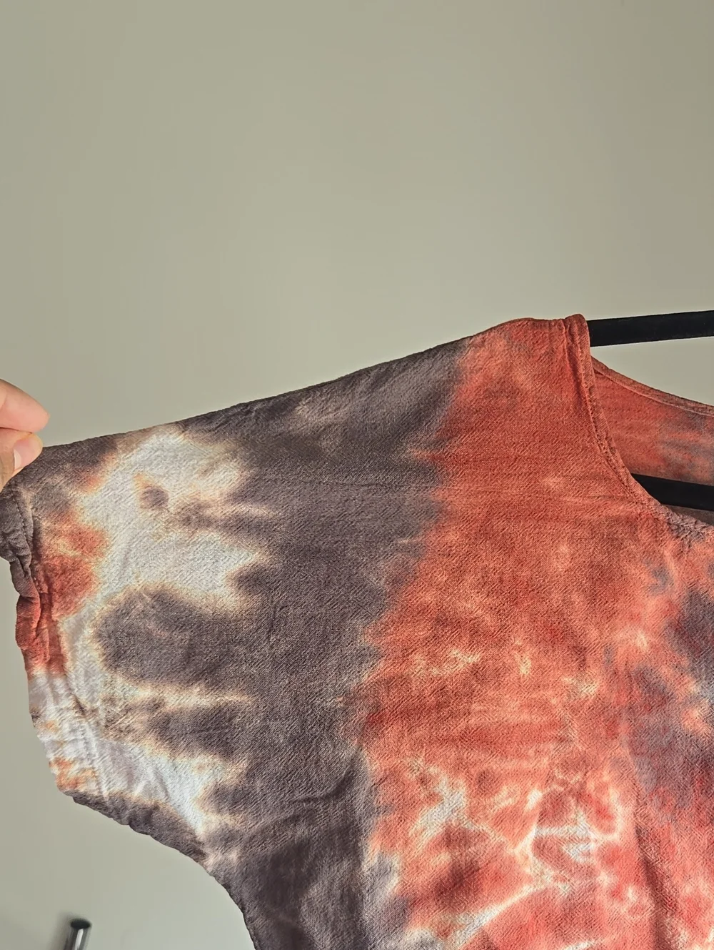 Tie-Dye Short Sleeve Scoop Neck Top - Orange & Brown Hand Dyed Size: Medium